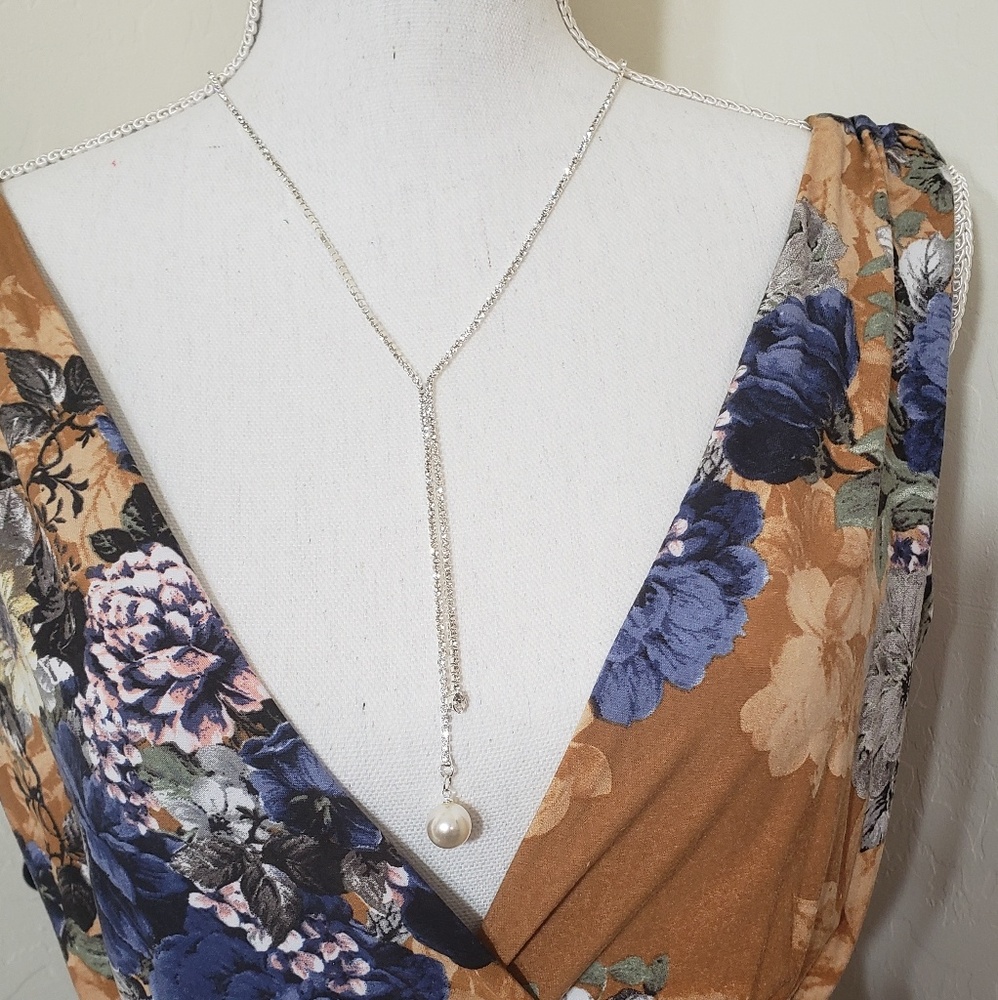 Silver Dual Chain Lariat Necklace - Picture 2 of 7